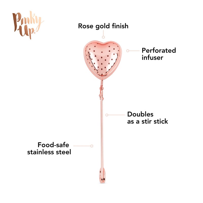 Pinky Up Heart Shaped Tea Ball, Reusable Loose Leaf Tea Infuser, Brew Tea with Ease, Stainless Steel, Rose Gold - Image 4